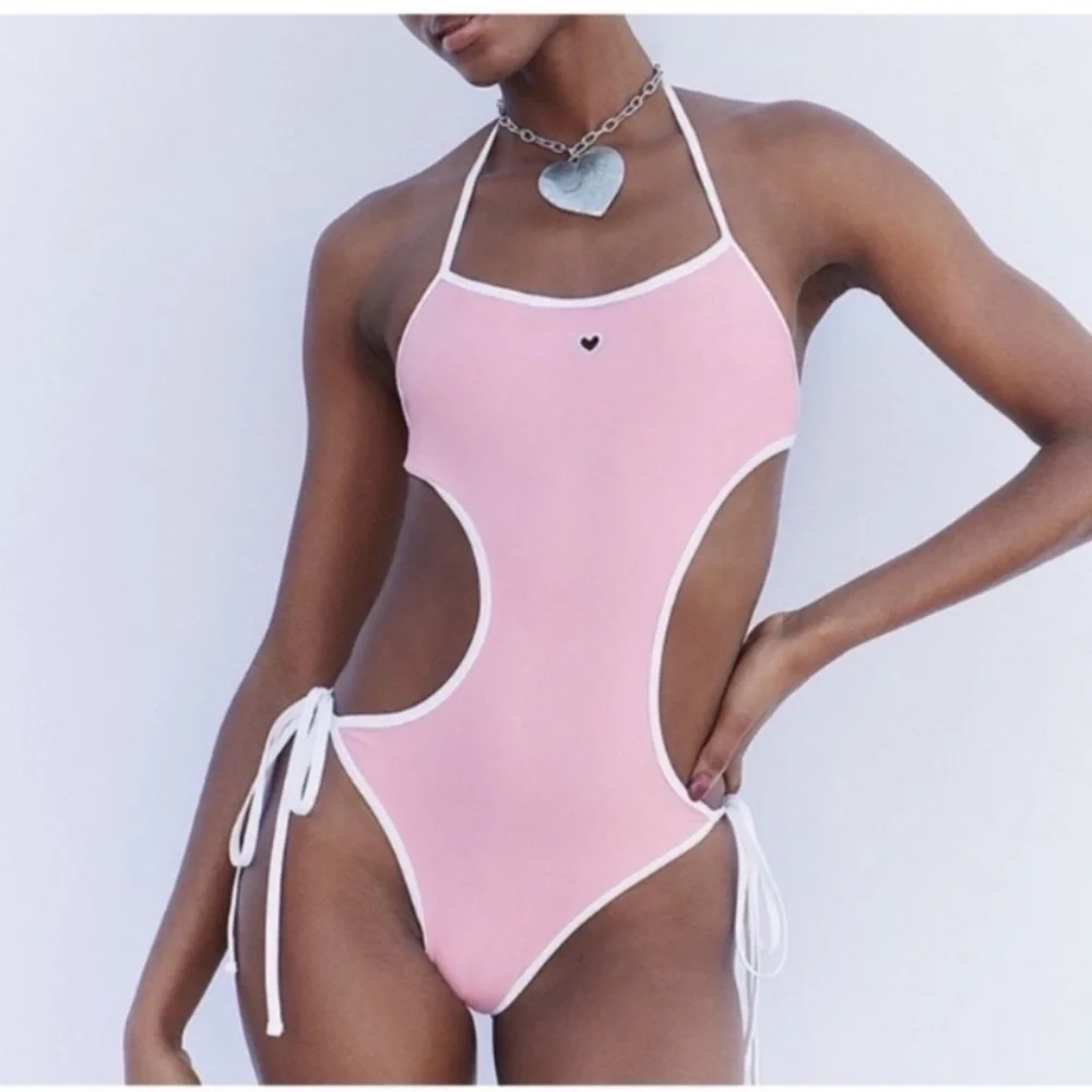 New! Frankie’s bikinis Amalia one piece monokini pink heart 1099